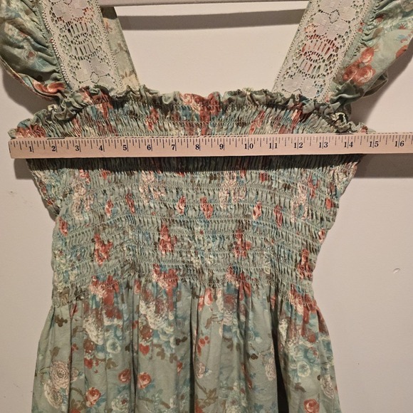 Cottagecore‎ Vintage Full Length Green Floral Print Dress Straps - Picture 3 of 6